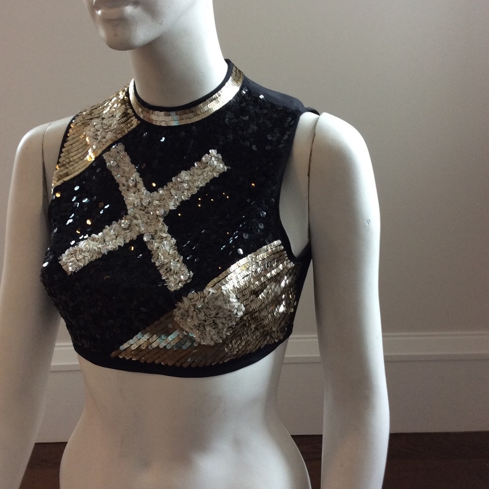 Beau Souci sequin and crystal cropped top New